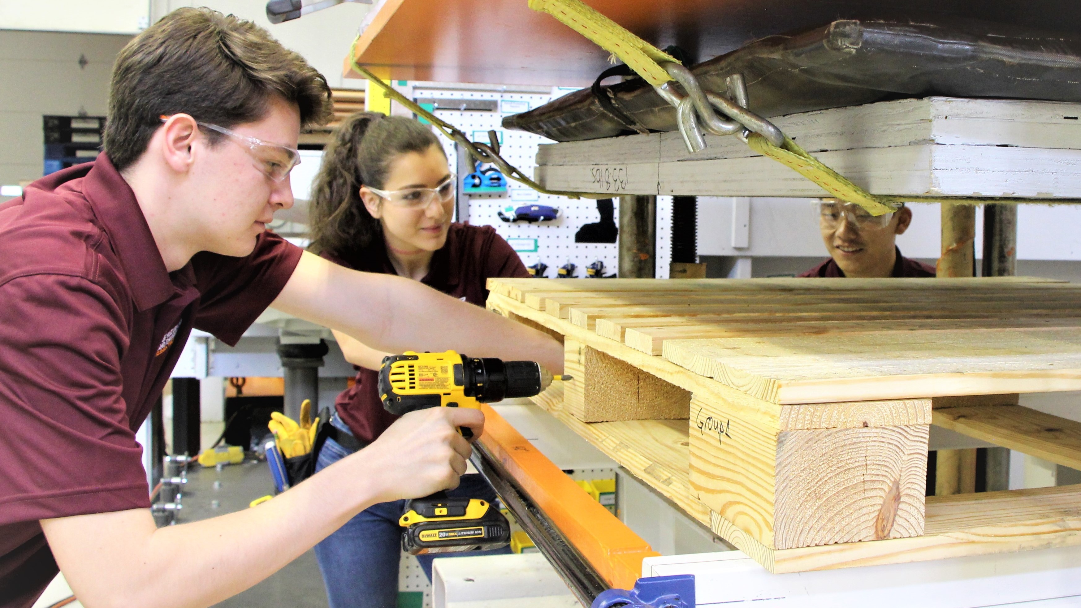 Students setting up compression tests.