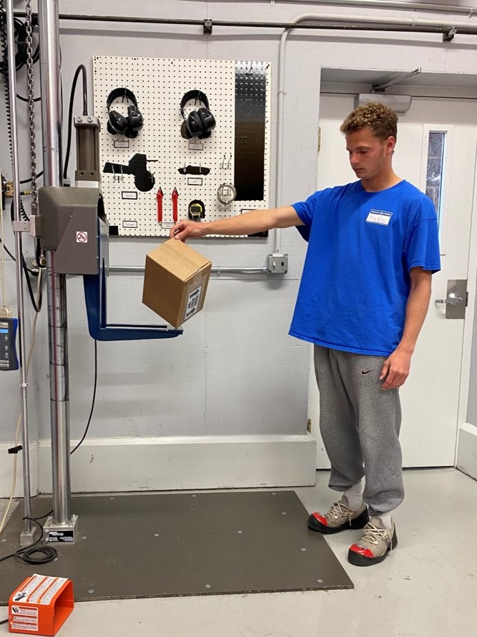 Image 1. Drop testing decoy packages to calibrate them before being sent on their data collection shipment. Image 1. Drop testing decoy packages to calibrate them before being sent on their data collection shipment.