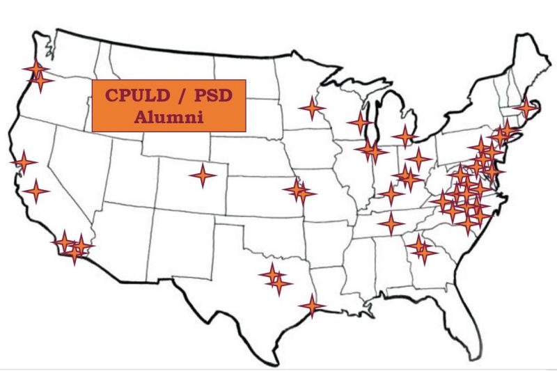 Image 1. Stars represent current locations of CPULD / packaging systems and design (PSD) alumni (per self-reporting and LinkedIn profiles).